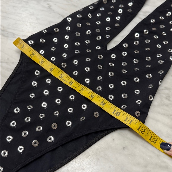 Alaia NWOT Black and Silver Eyelet Deep V One Piece Swimsuit Size 34 - Picture 11 of 12